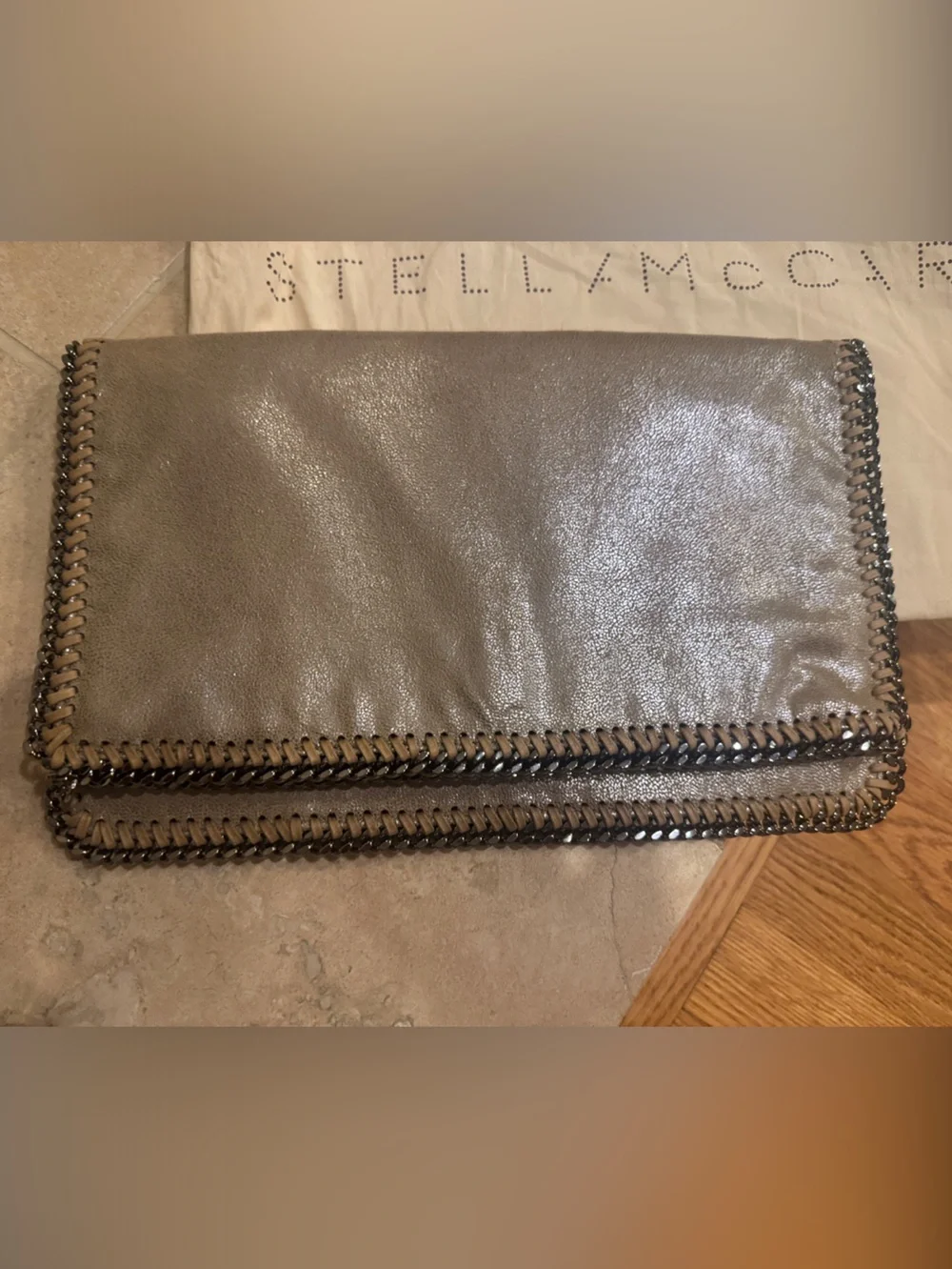 Stella McCartney Taupe Chain-Trim Falabella Clutch